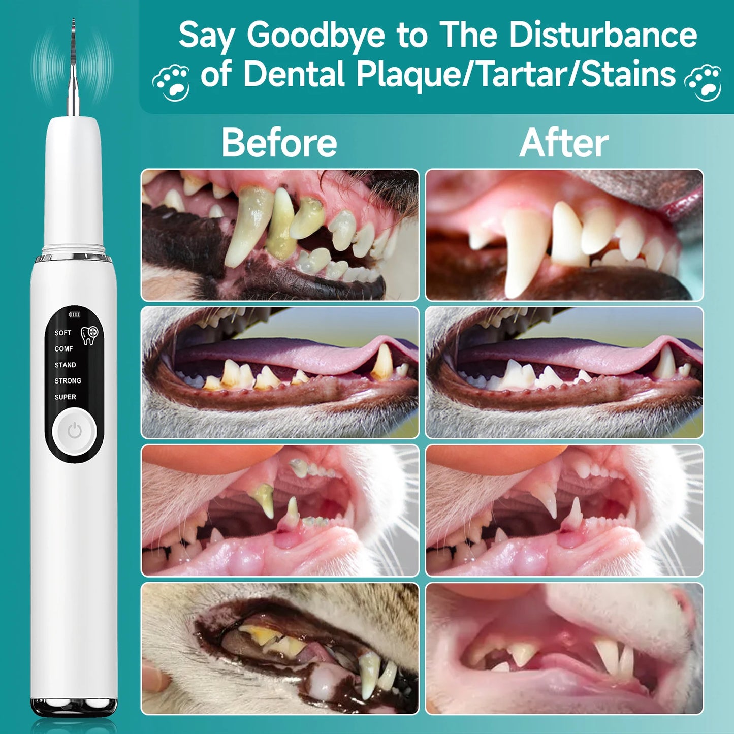 Ultrasonic Pet Dental Scaler with LED Light & 5 Cleaning Modes — USB-C Rechargeable Tartar Remover for Dogs & Cats