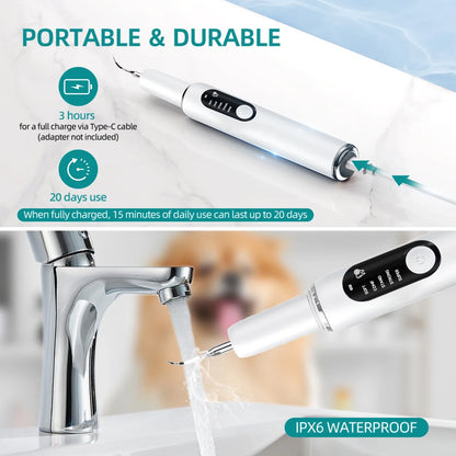 Ultrasonic Pet Dental Scaler with LED Light & 5 Cleaning Modes — USB-C Rechargeable Tartar Remover for Dogs & Cats