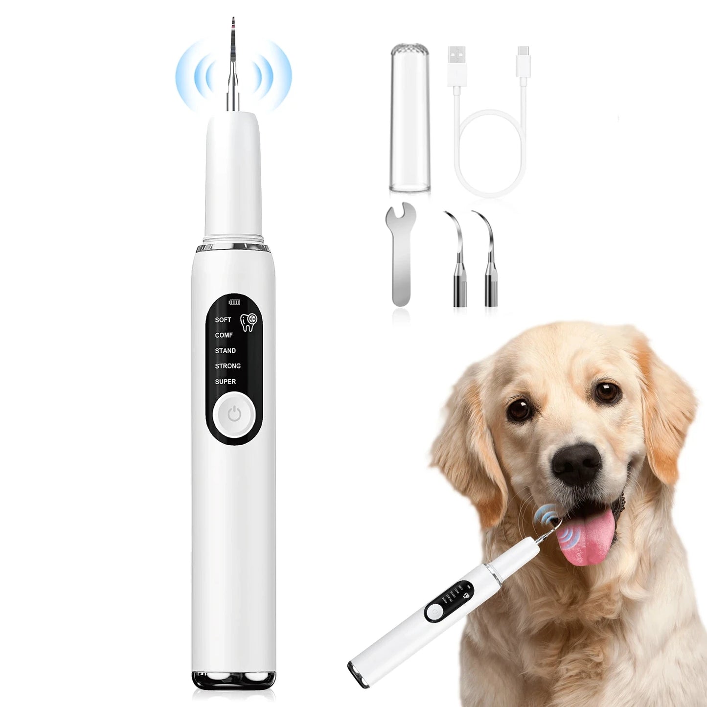 Ultrasonic Pet Dental Scaler with LED Light & 5 Cleaning Modes — USB-C Rechargeable Tartar Remover for Dogs & Cats